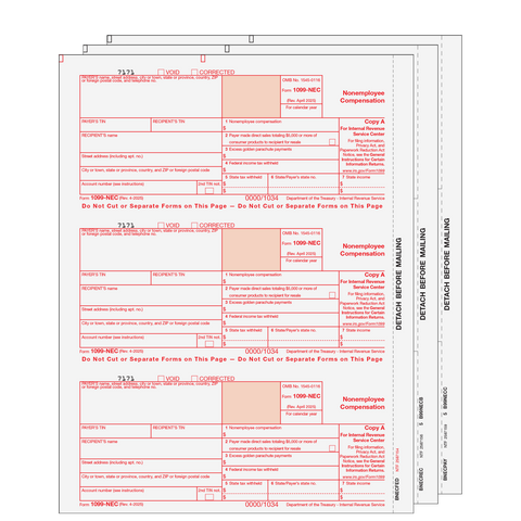 1099 NEC Laser 3 Part Set for 25 Recipients