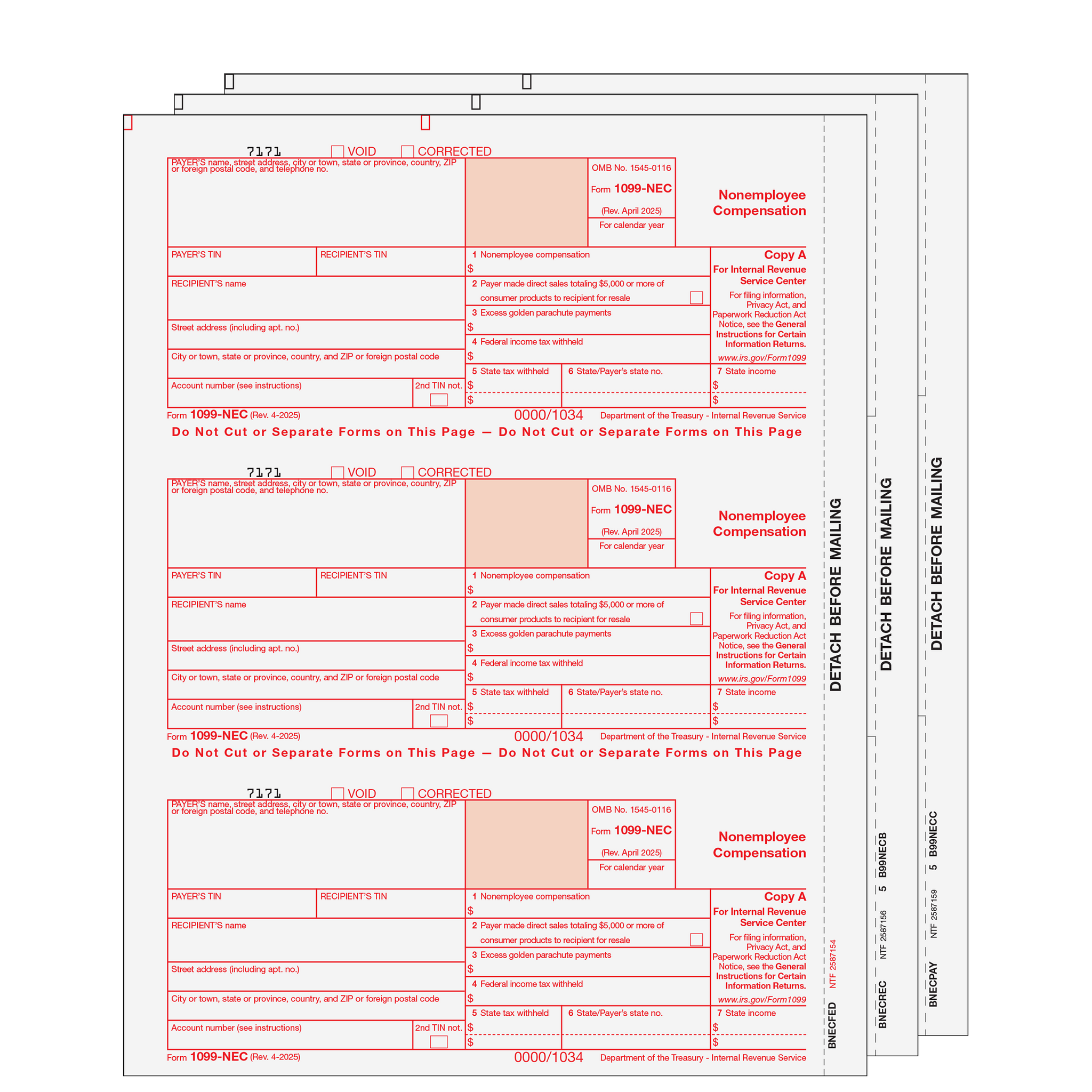 1099 NEC Laser 3 Part Set for 50 Recipients