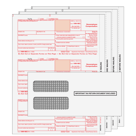 1099 NEC Laser 4 Part Set with Self Seal Envelopes for 50 Recipients