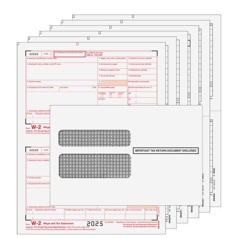 W2 Laser 6 Part Set with Self Seal Envelopes for 25 Employees
