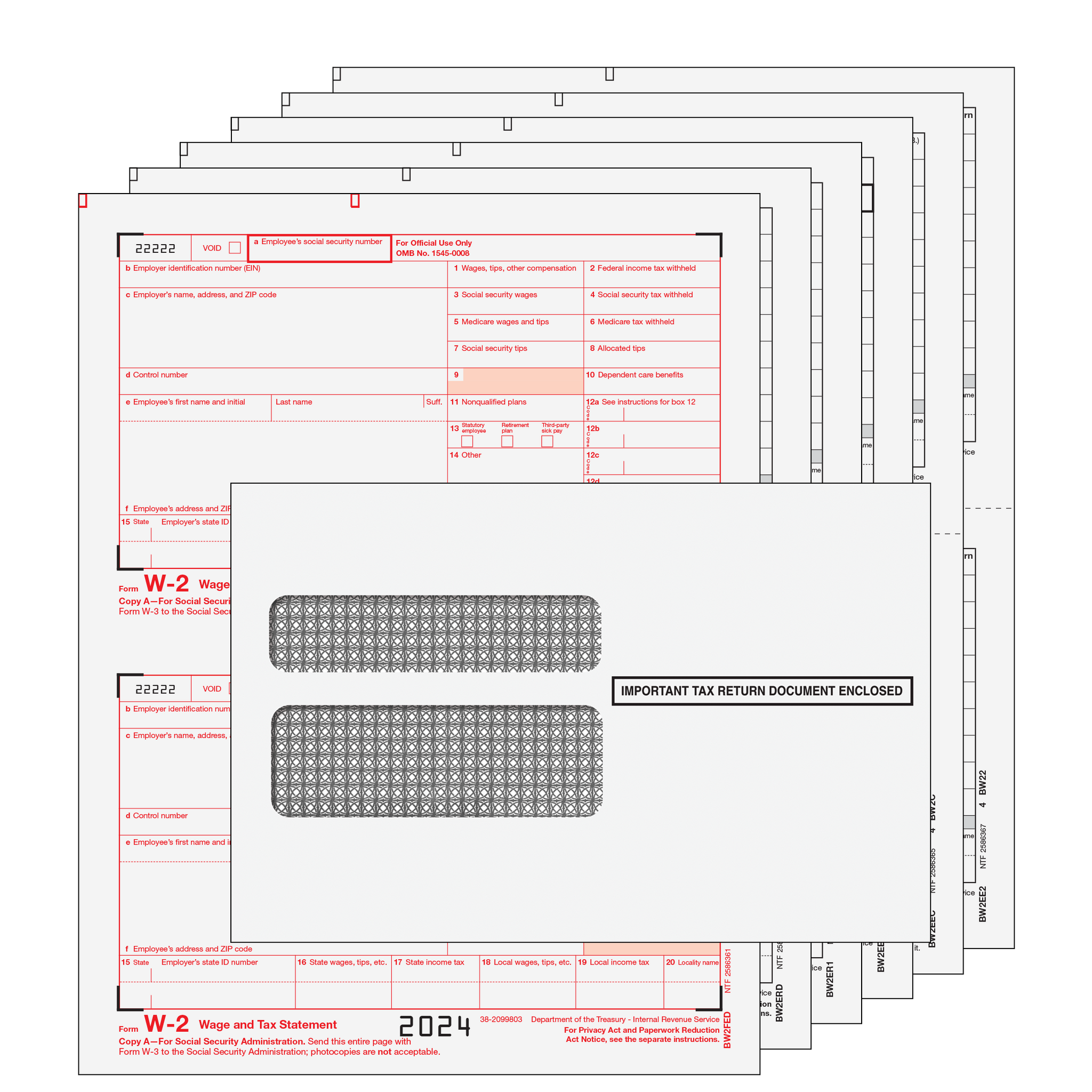 W2: 6 Part Set with Self Seal Envelopes for 50 Employees