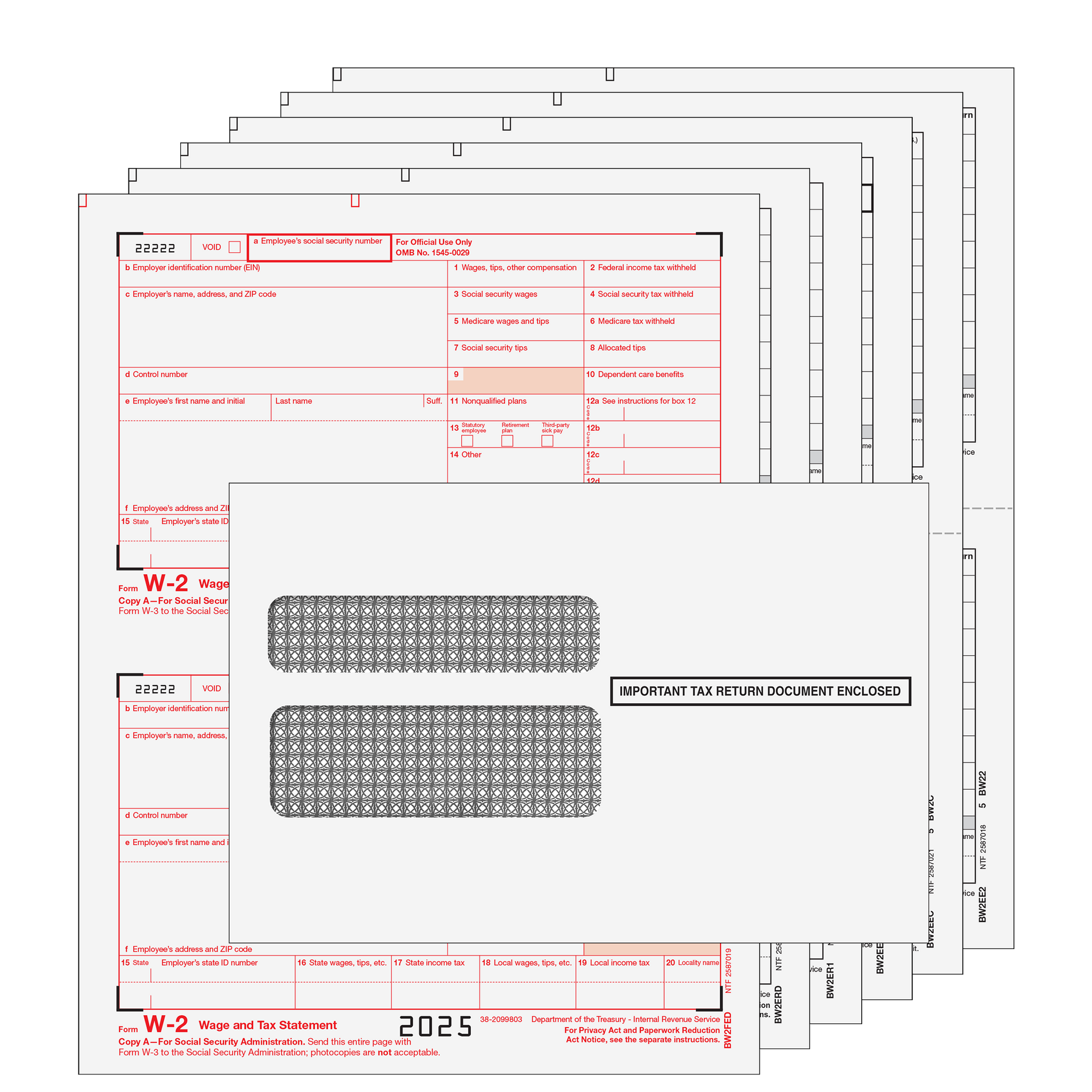 W2 Laser 6 Part Set with Self Seal Envelopes for 50 Employees