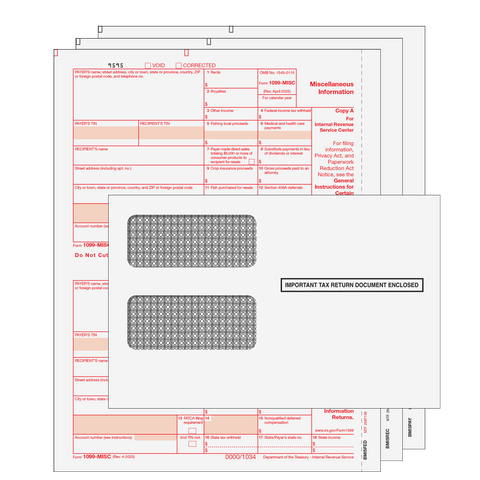 1099 MISC Laser 3 Part Set with Self Seal Envelopes for 25 Recipients
