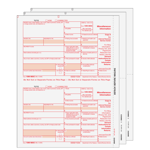 1099 MISC Laser 3 Part Set for 25 Recipients