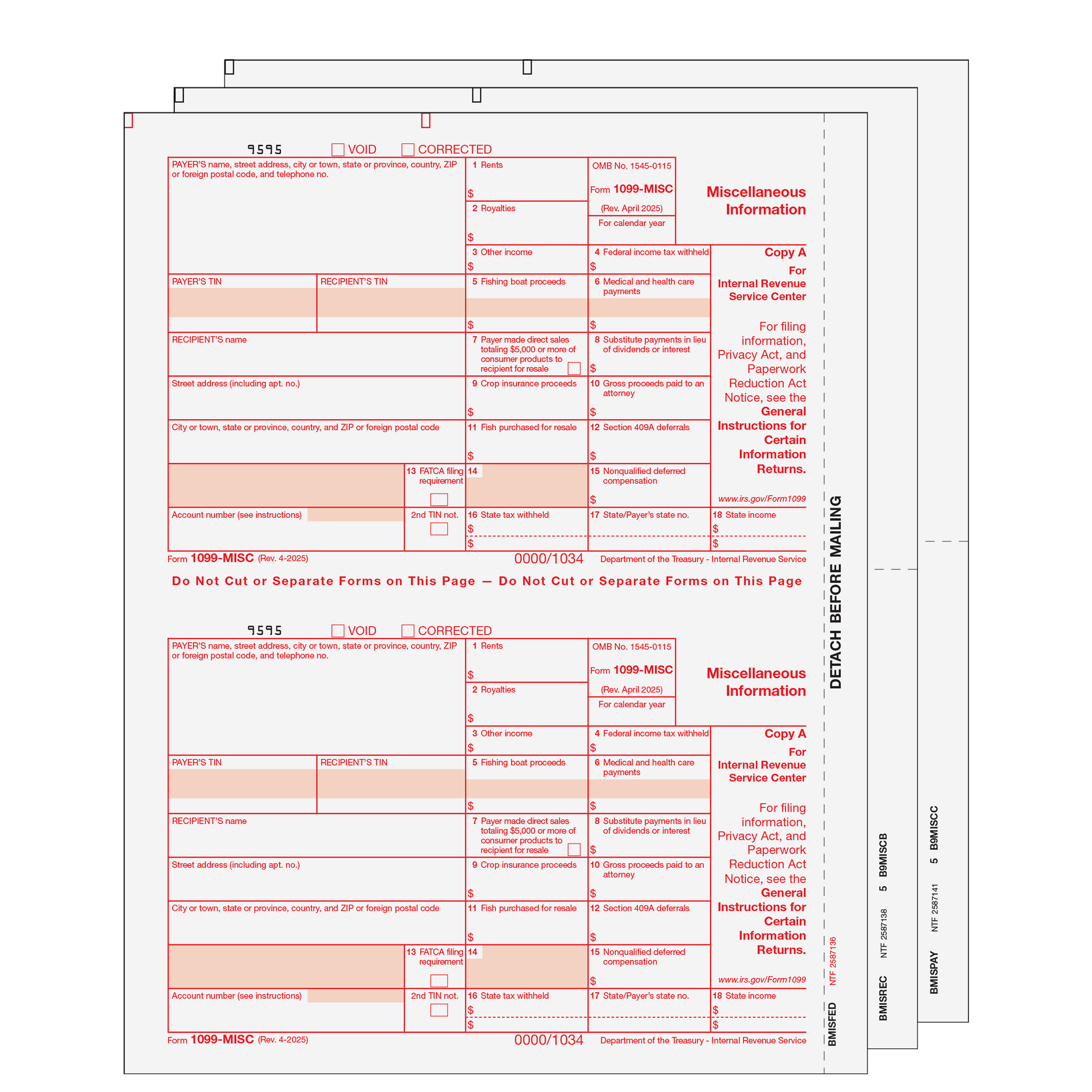 1099 MISC Laser 3 Part Set for 50 Recipients