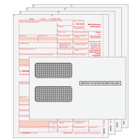1099 MISC: 4 Part Set with Self Seal Envelopes for 50 Recipients