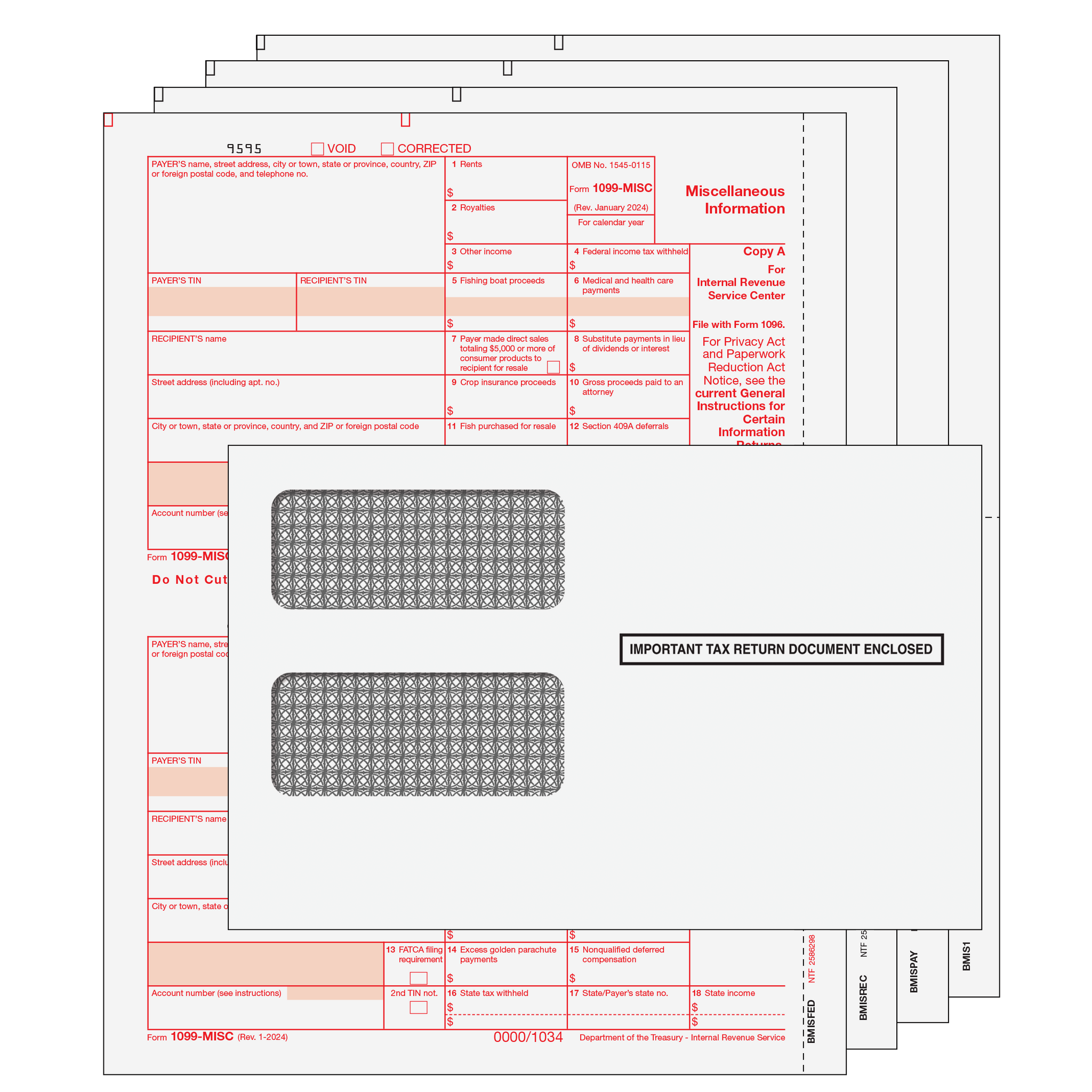 1099 MISC: 4 Part Set with Self Seal Envelopes for 50 Recipients