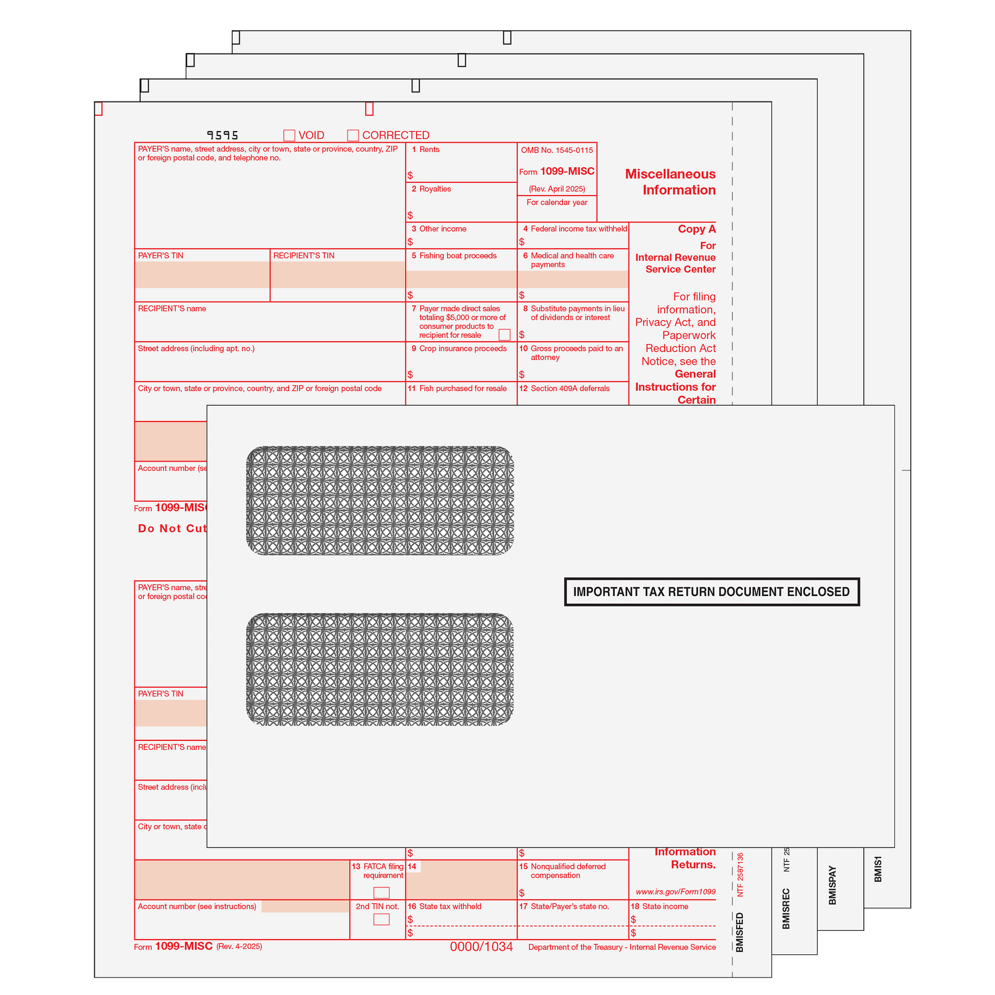 1099 MISC Laser 4 Part Set with Self Seal Envelopes for 50 Recipients