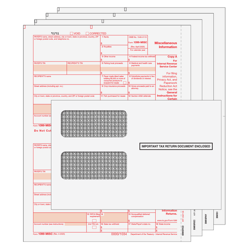 1099 MISC Laser 4 Part Set with Self Seal Envelopes for 25 Recipients