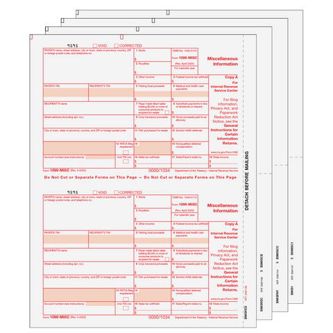 1099 MISC Laser 4 Part Set for 25 Recipients
