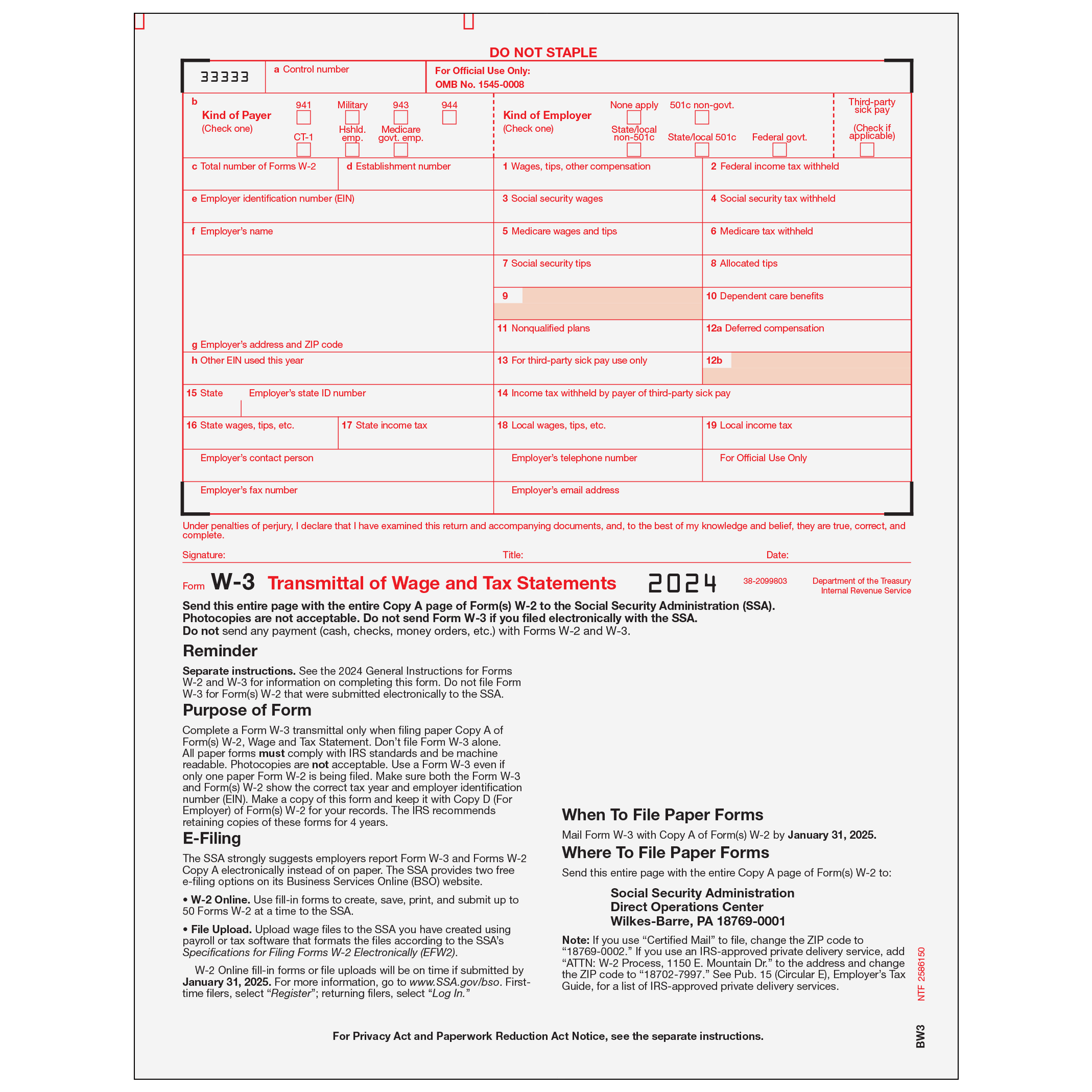 W3 Transmittal - 10 each