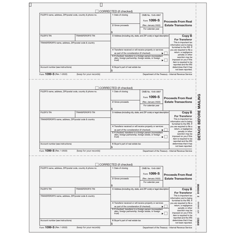 1099-S Proceeds From Real Estate Transactions - Copy B Transferor (25/pkg)